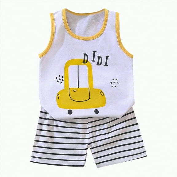 TOWED22 Toddler Baby Boy Clothes Outfits Sleeveless Tops Striped Shorts Summer Baby Boys Clothes Set(Light Gray,3-4 Y)