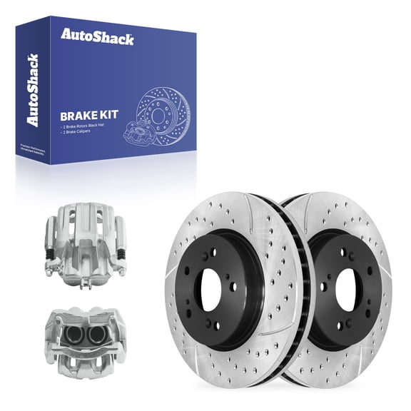 AutoShack Front Vented Drilled & Slotted E-Coated Brake Rotors   Calipers 4-PC Brake Kit Replacement for 2007-2016 Honda CR-V 2007-2012 Acura RDX 2012-2015 Honda Crosstour ShadowGuard 11.65" (296 mm)