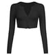 thumbnail image 1 of Cárdigan de punto de manga larga recortada para mujer, botón con cuello en V, para pantalones vaqueros de vestir, negro, 1 of 6