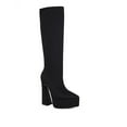 thumbnail image 4 of KIJBLAE Deals Women's Winter Over The Knee Boots Chunky Heels Thigh High Boots Block Heeled Stretch Suede Sexy High Heel Knee High Boots Side Zipper Long Boots Black 37, 4 of 6
