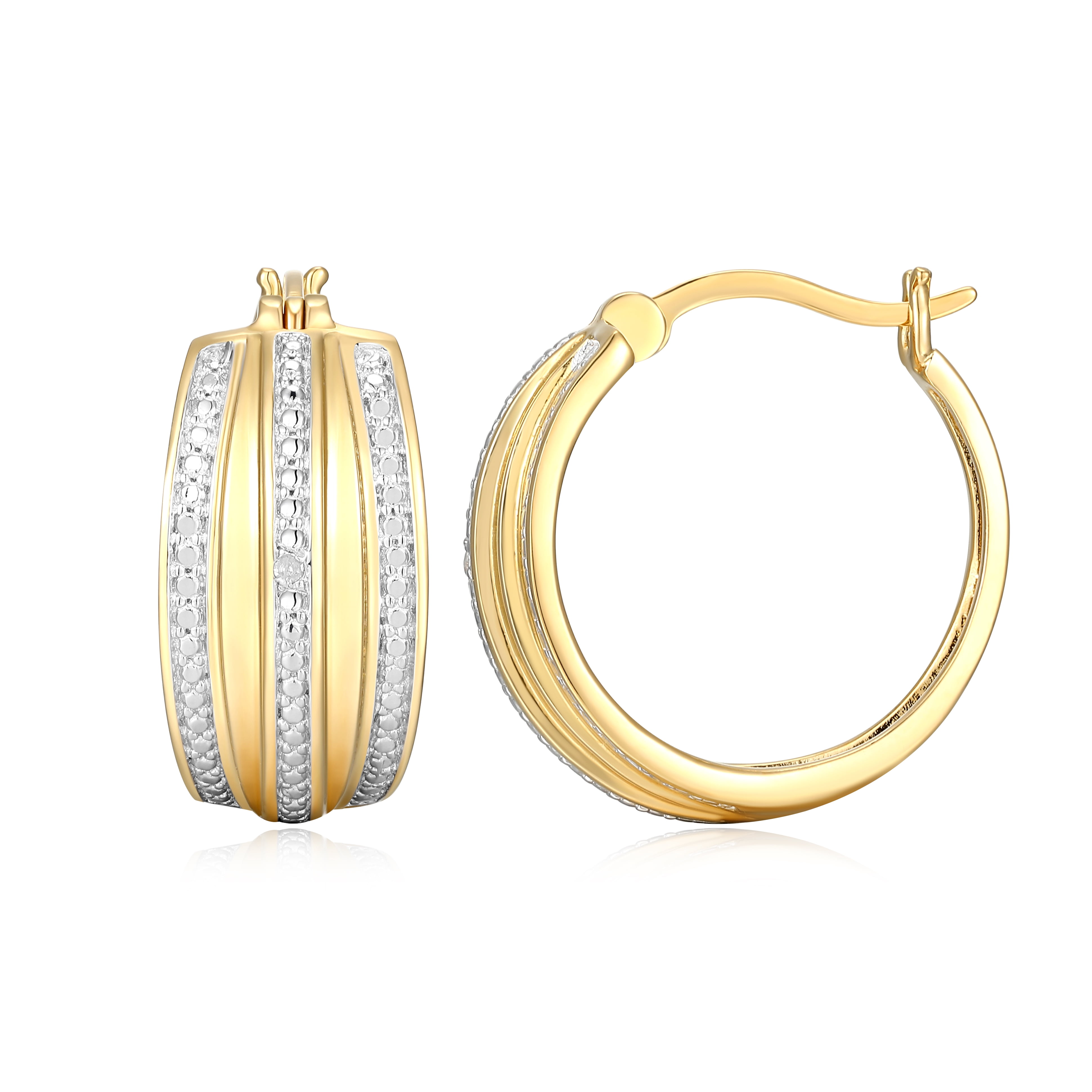 Forever Facets Diamond Accent Linear Hoop Earrings in Two-Tone Rhodium over Bronze, Adult Female
