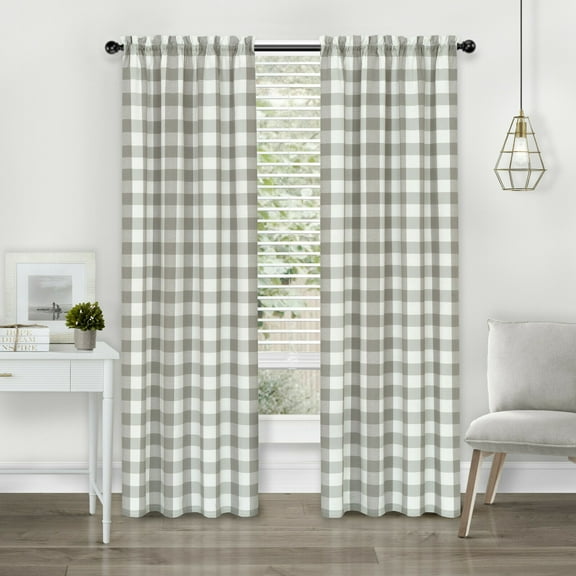 Kate Aurora Buffalo Gray Checkered Gray Rod Pocket Curtains, 42” x 63” (2 Panels)
