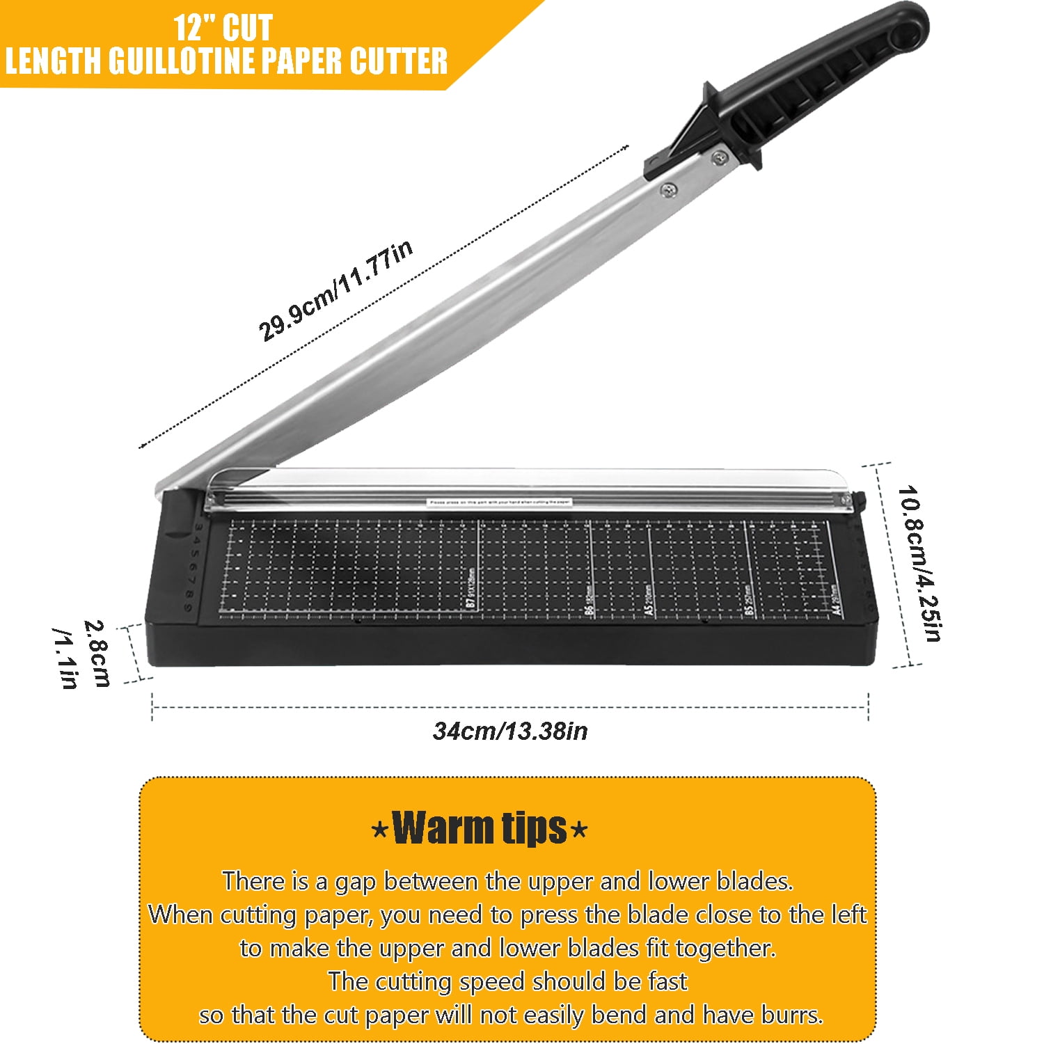Paper Cutter 12 Inch, Guillotine Paper Cutter with 8 Sheet Capacity, Heavy Duty Paper Cutter for Cardstock, Paper Trimmer for Crafting, Classroom and Office