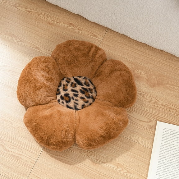 1Pcs Leopard Print Flower Throw Pillow,Home Decor Stuffed Flower Lumbar Pillow for Bed Couch Living Room Decor (Light Brown, 18in Flower)