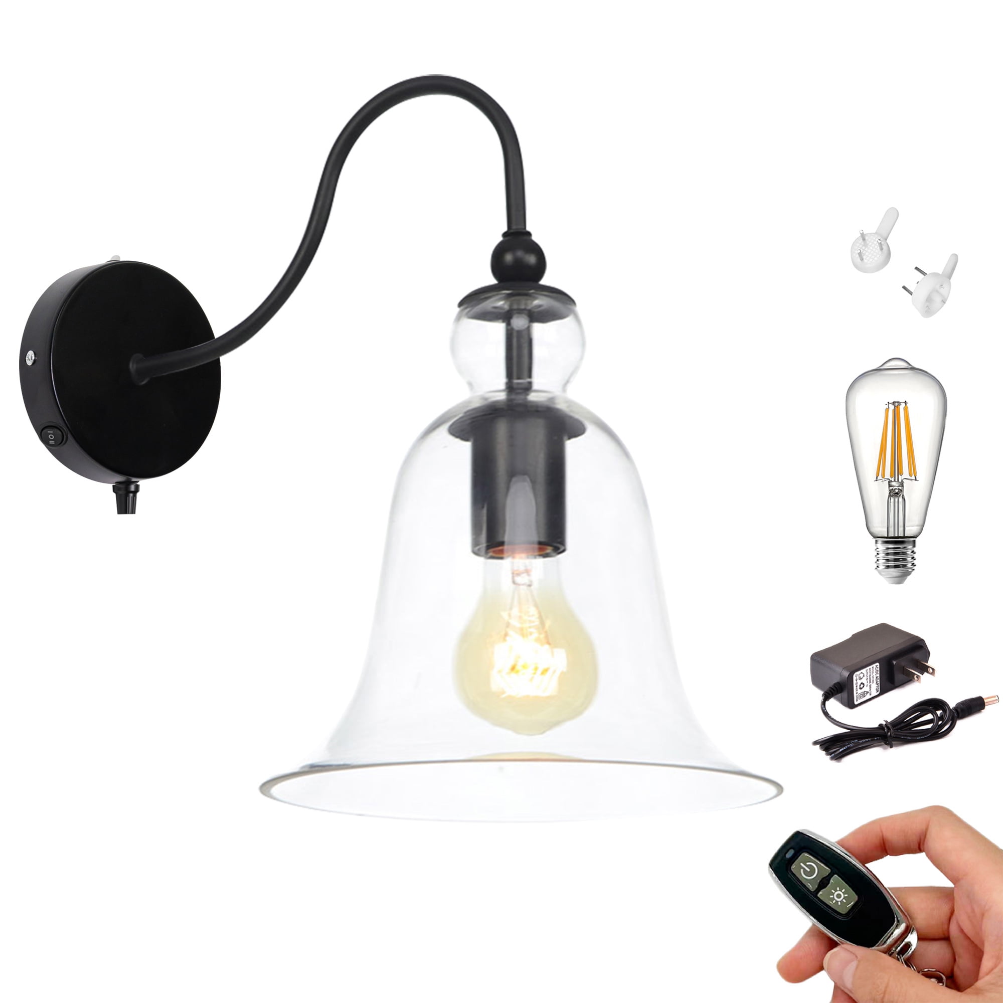 Kiven Battery Operated Wall Lamp, Modern Glass Wall Sconces, Dimmable