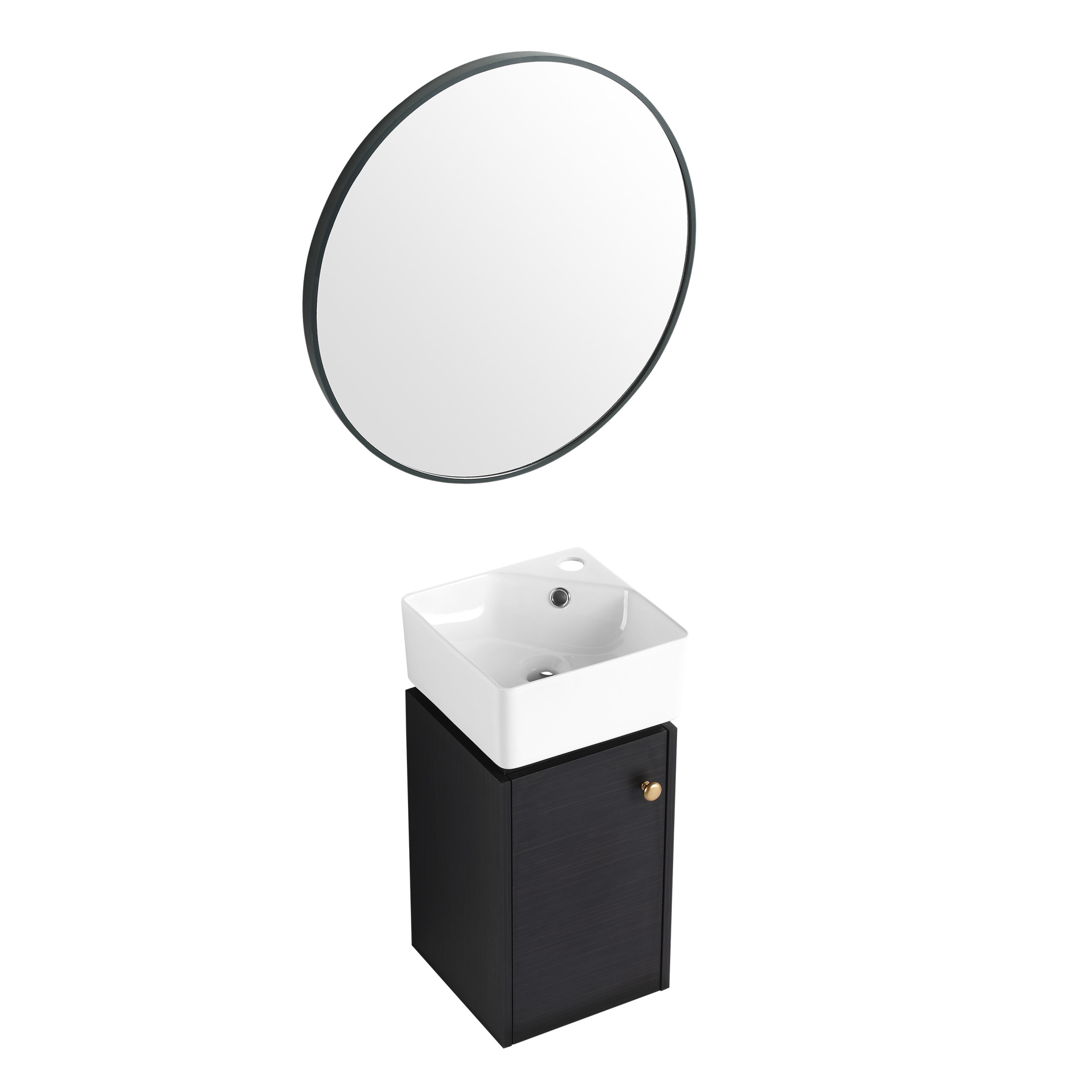 Noble House 12" Small Wall-Mounted Bathroom Vanity, Ceramic Sink, Soft-Close Door, Eco Plywood, Black