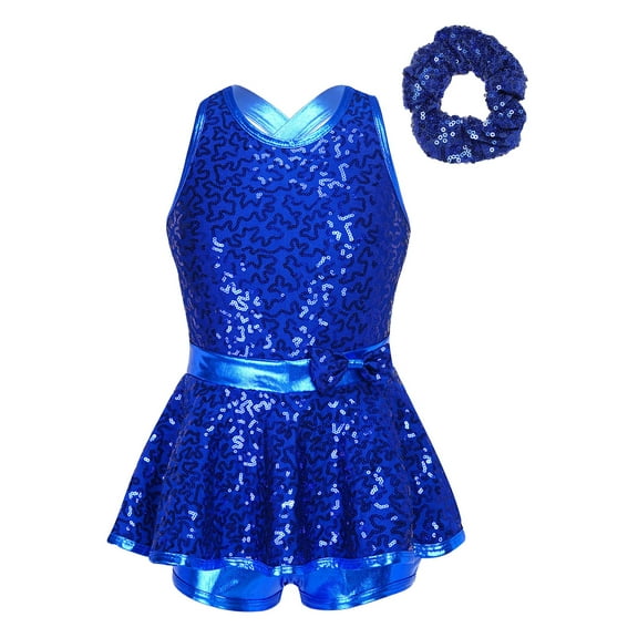 JanJean Girls Sparkle Dance Clothes for Jazz Latin Hip Hop Ballet Ballroom Dance Costume Backless Royal Blue 16