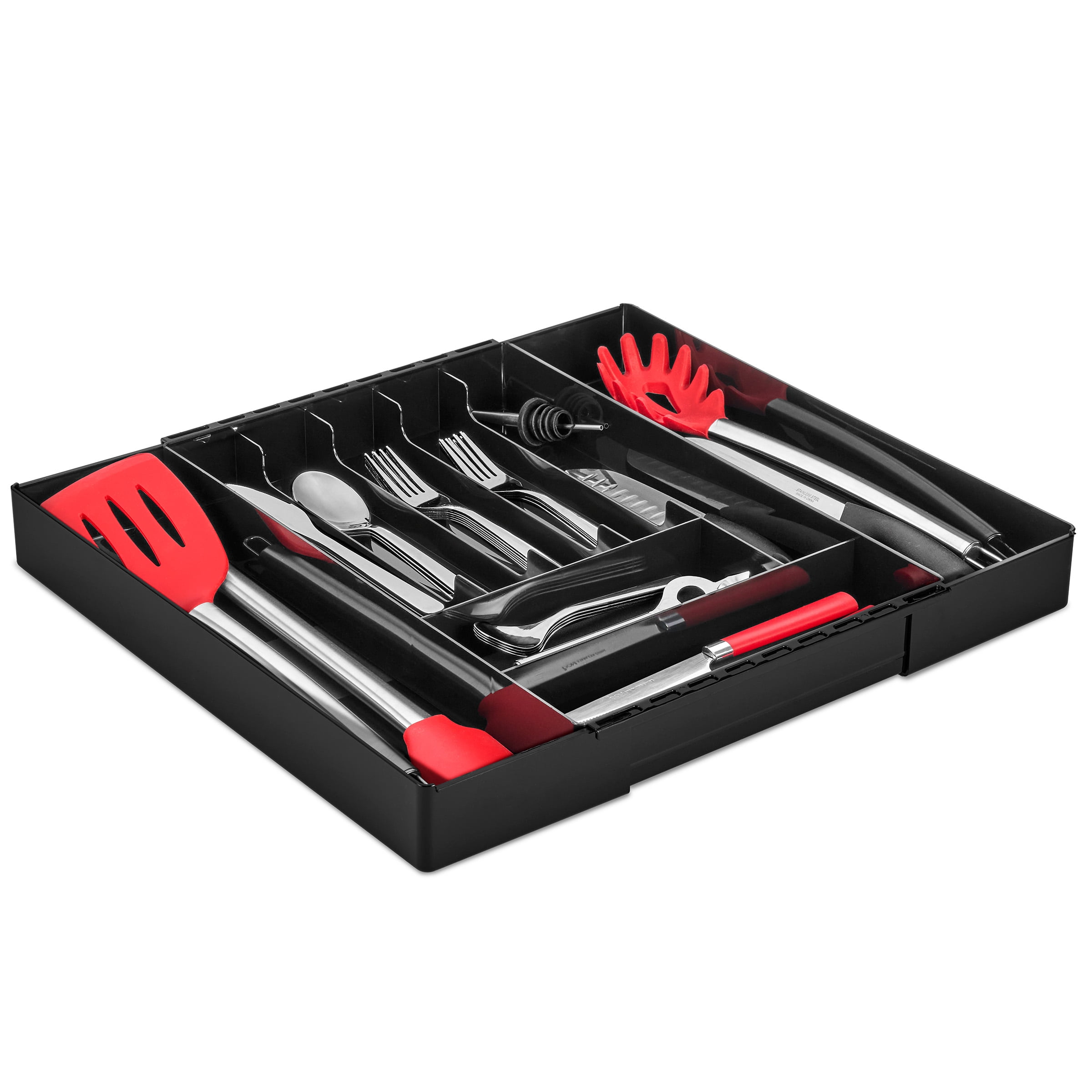 Sorbus Large Expandable Silverware Drawer Organizer – Adjustable Utensil & Cutlery Tray, Black