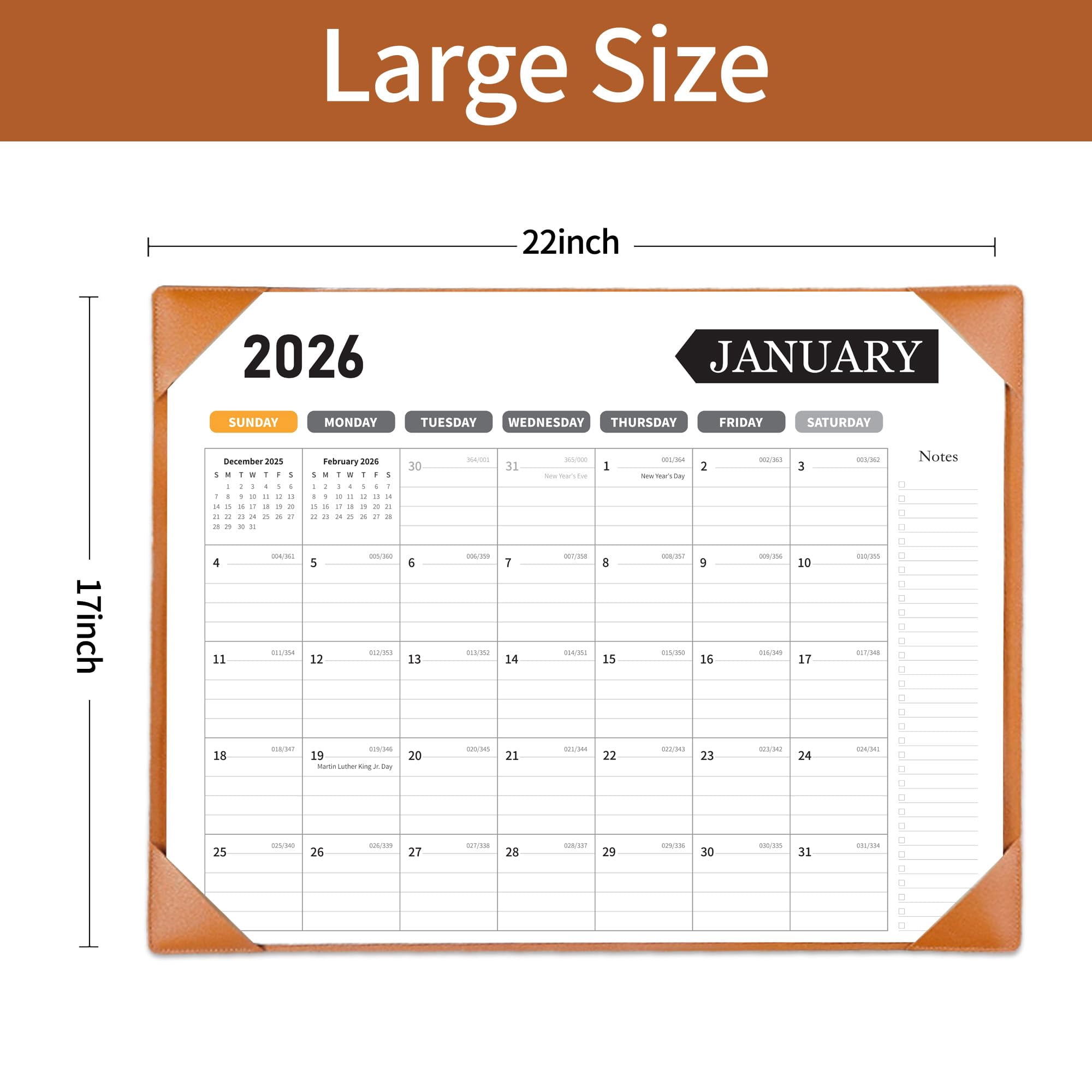Large Desk Calendar 2026  With Protecting Pad 2026 22x17 Runs From January 2026 To June 2027 18 Months Big Desktop For Family Classroom And Office(brown)