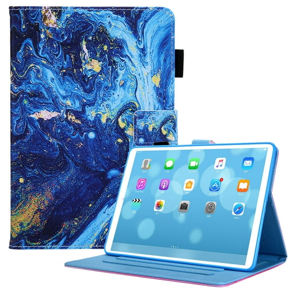 Allytech Wallet Case for iPad Mini 6(2021), iPad Mini 6th Gen 8.3 inch Cover with Pencil Slot, Auto Sleep Wake PU Leather Protective Adjustable Stand Card Pocket Cover for iPad Mini 6,Blue Gold Marble