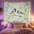 thumbnail image 2 of Birds Resembling Capped with Chickadees Perched Thin, Serene Watercolor for Plant Lovers, Aesthetic Wall Decor, Mother'S Day Gift, Tapestry Wall Hanging for Dorm and Living Room, 2 of 7