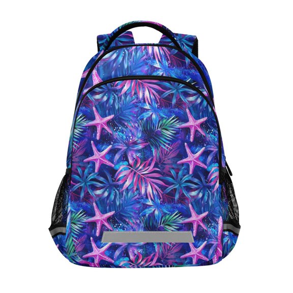 FORMRS Kids School Backpack Elementary Student Unisex Travel Bookbag with Reflective Stripes, Neon Pink Starfish