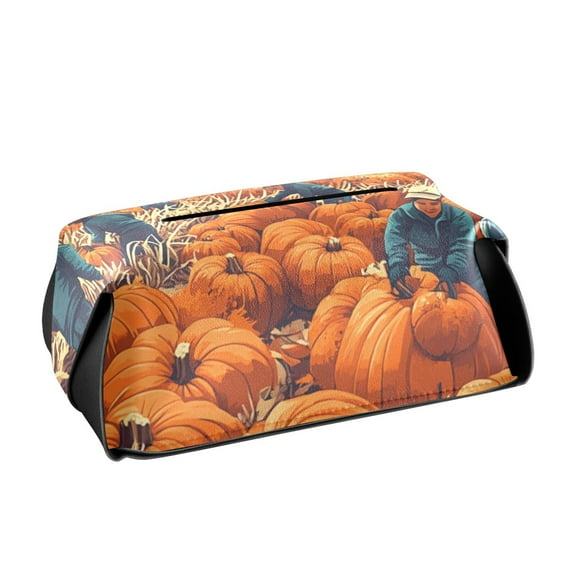 Fall Pumpkin Harvest Tissue Box Cover Leather Square Rectangle Tissue Box Holder for Bathroom Living Room Desk Office Decor