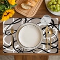 thumbnail image 4 of Brown Geometric Placemats Set of 8, Vintage Black White Striped Abstract Art Placemats for Dining Table, Place Mats for Kitchen Tabletop, Waterproof Wipeable Dining Table Mats Set, 4 of 9