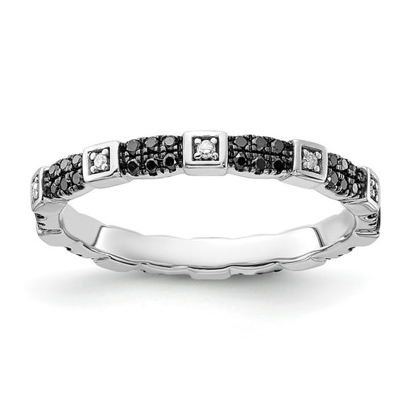 Auriga 925 Sterling Silver Black & White Diamond Ring for Women Size- 10