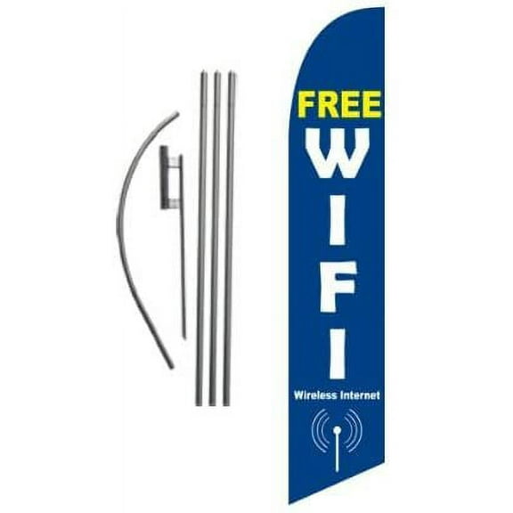 Free WiFi Advertising Feather Banner Swooper Flag Sign with Flag Pole Kit and Ground Stake