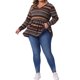 thumbnail image 2 of Agnes Orinda Disfraces de Halloween para Mujeres de Talla Grande Tops Babydoll Vintage Rayas Boho Escote en V Manga Larga Cintura Elástica Blusa Casual 2X Marrón, 2 of 6