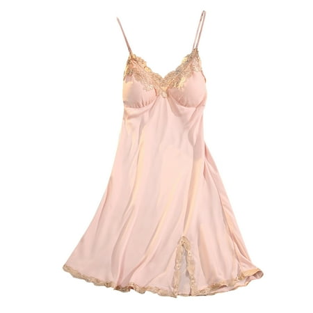 TOWED22 Lingerie For Women Lingerie for Women Lace Halter Chemise V Neck Nightgown Sleepwear Nightdress Pink
