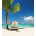 thumbnail image 3 of Seaside Duvet Cover Set, Relaxing Scene on Vacation Beach Palm Tree Chairs and Boats Panoramic Picture, Decorative 3 Piece Bedding Set with 2 Pillow Shams, Queen Size, Green Blue, by Ambesonne, 3 of 3