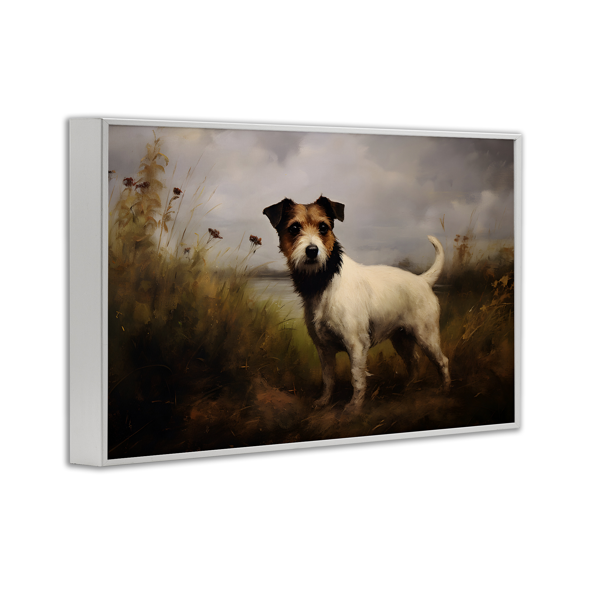 Stupell Industries Jack Russell Terrier Landscape Landscape Painting White Framed Art Print Wall Art, 18 x 12