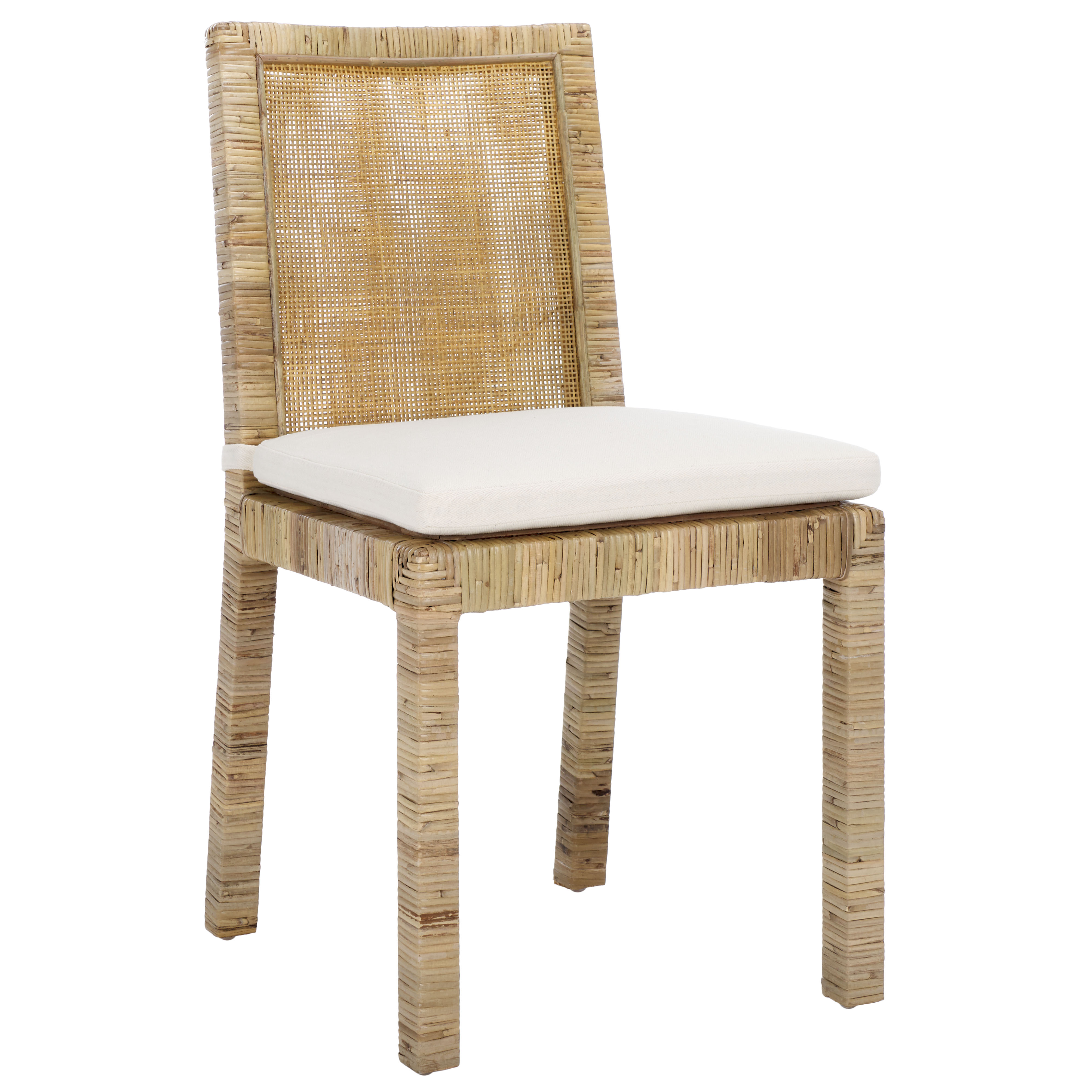 Safavieh Tojo Cane Coastal Rattan and Wood Dining Side Chairs, White/ Gray (Set of 2)