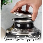 Aluminum Handcrafted Urn - Elegant Keepsake Holder for Adult Human Ashes (Onyx & Chrome)
