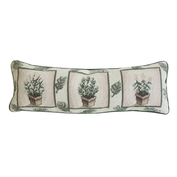 Herb And Leaf Needlepoint Accent Throw Pillow