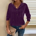 thumbnail image 4 of Women's 2025 Fall Fashion Oversized Button V-Neck Hoodie, Casual Drawstring Hooded Knit Sweatshirt with Cable Ribbed Design, Soft Breathable Long Sleeve Pullover for Daily Wear Purple XXXL, 4 of 7