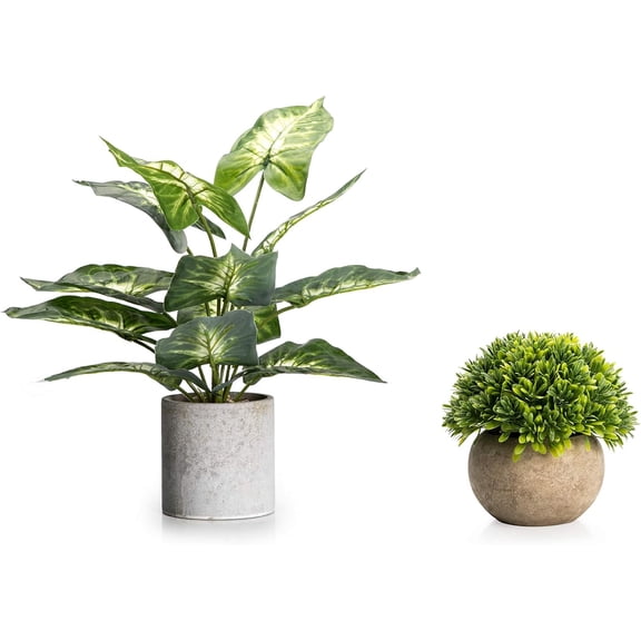 Artificial 16" Green Taro Leaf Plant Mini Grass in Pot Bundle