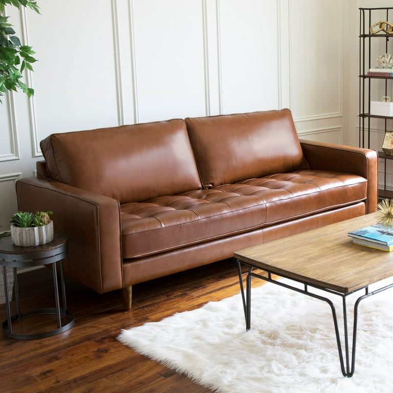 Camel leather mid century sofa outlet