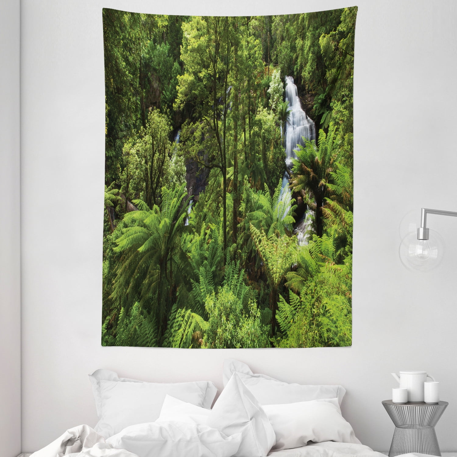 Rainforest Decorations Wall Hanging Tapestry, Rainforest with Waterfall