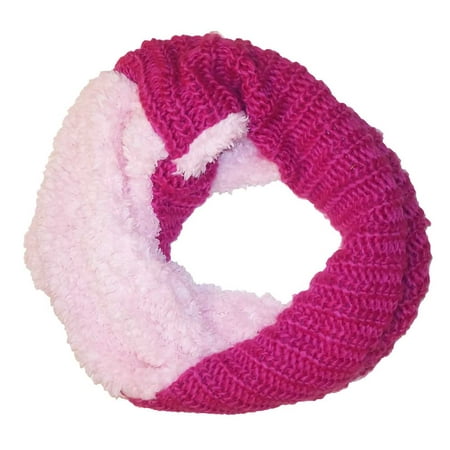 Spiral Scarf Knitting - Pink Faux Fur Cable Knit Infinity Loop Scarf One Size