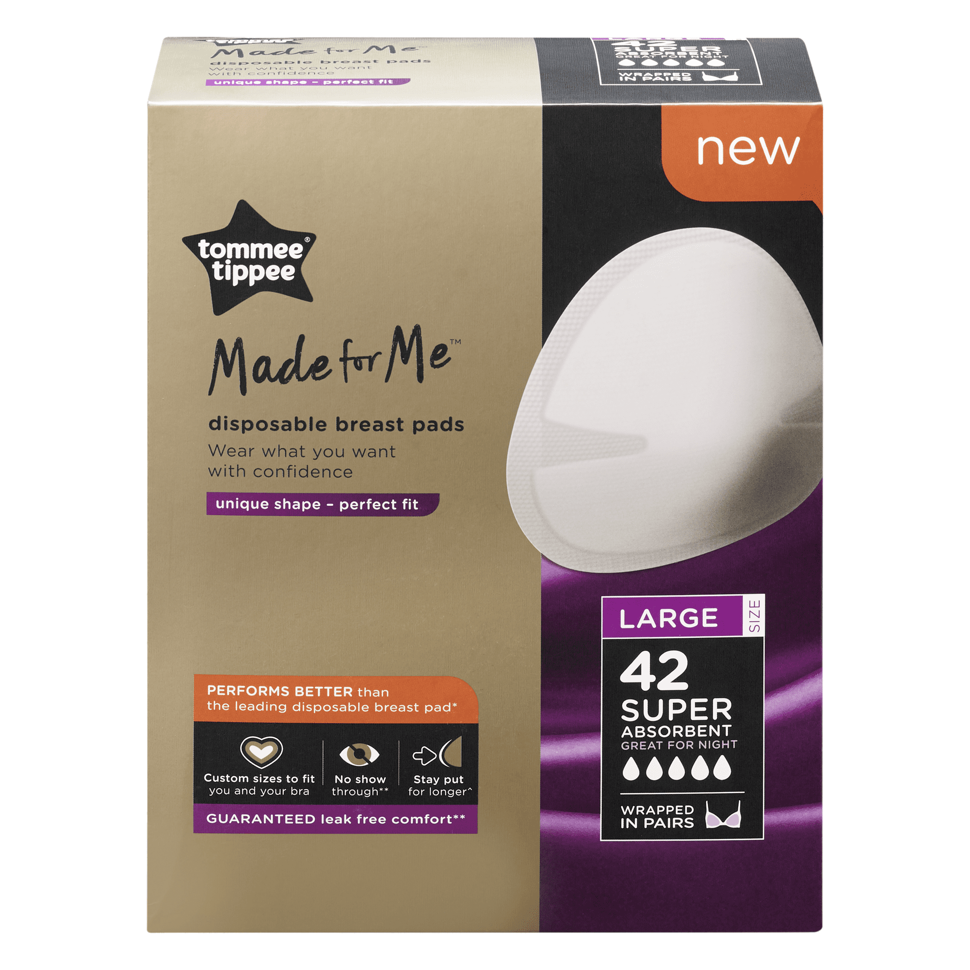 Tommee Tippee Made for Me Super Absobent Disposable Breast Pads, Large (42  Count)