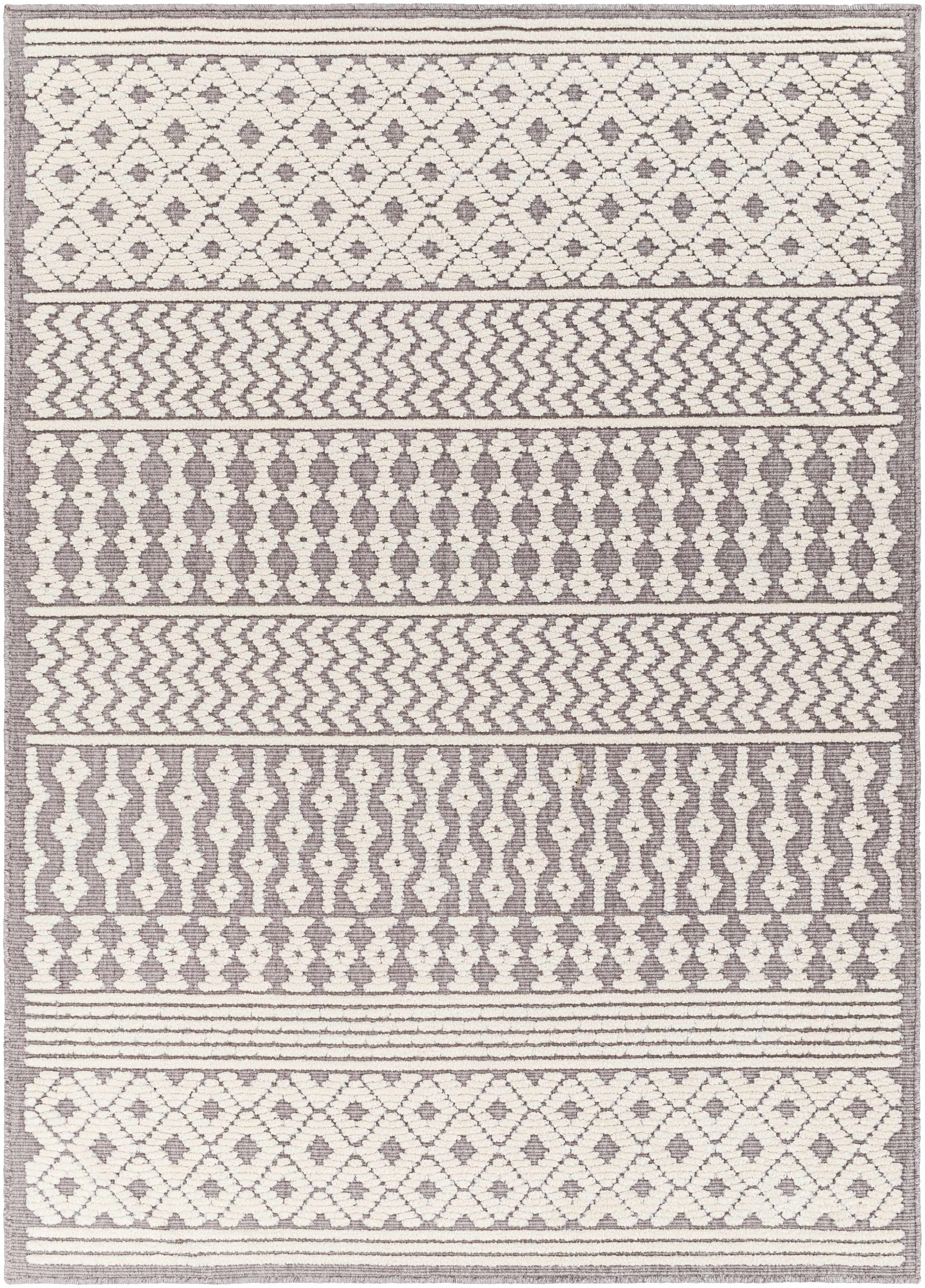 Hauteloom Drago Living Room, Bedroom Machine Washable Area Rug - Bohemian Modern Farmhouse - Moroccan Transitional - White, Gray - 3'3" x 5'
