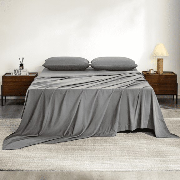 Full Size Bed Sheets,Z-hom 4 Piece  Sheets 14” Deep Pocket Sheet & Pillowcase Sets Soft Microfiber Luxury Bedding Fitted Sheet Water Washed,Dark Gray
