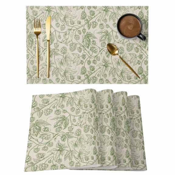 Sage Green Flowers Placemats Set of 6, Rustic Pastoral Botanical Floral Leaf Placemats for Dining Table, Place Mats for Kitchen Tabletop, Waterproof Wipeable Dining Table Mats Set