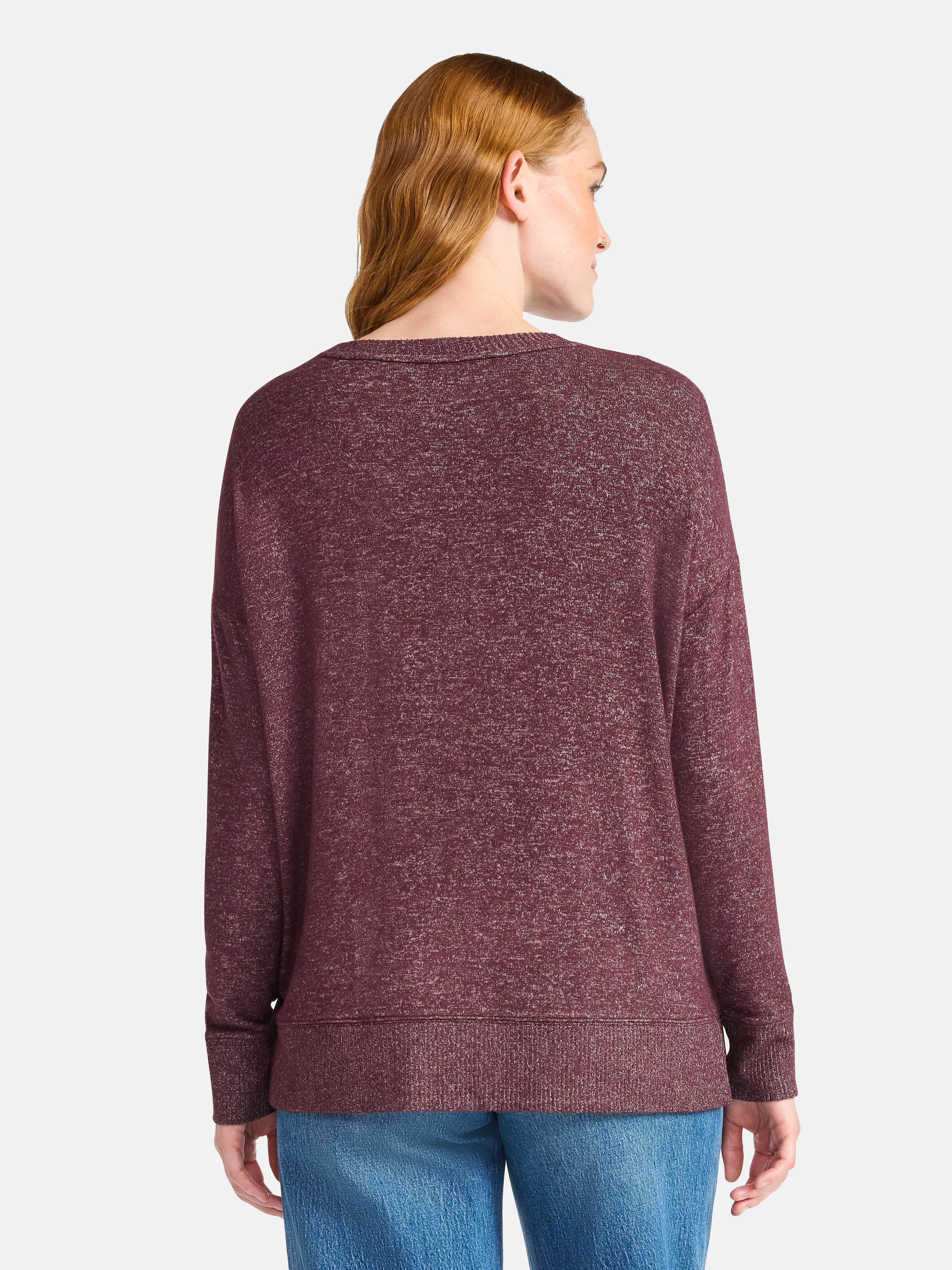 Time and Tru Women's Hacci Knit Tee with Long Sleeves, Sizes XS-XXXL