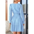 thumbnail image 2 of Women's 2024 Long Sleeve Mini Dress Eyelet V Neck A Line Casual Elegant Holiday Wedding Guest Party Dresses, 2 of 16