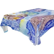SKYSONIC 60"x120" Square Tablecloth with Watercolor Christmas Snow Tree House Prints, Anti-Wrinkle and Smooth Table Cloth for Kitchen/Home Party Decoration