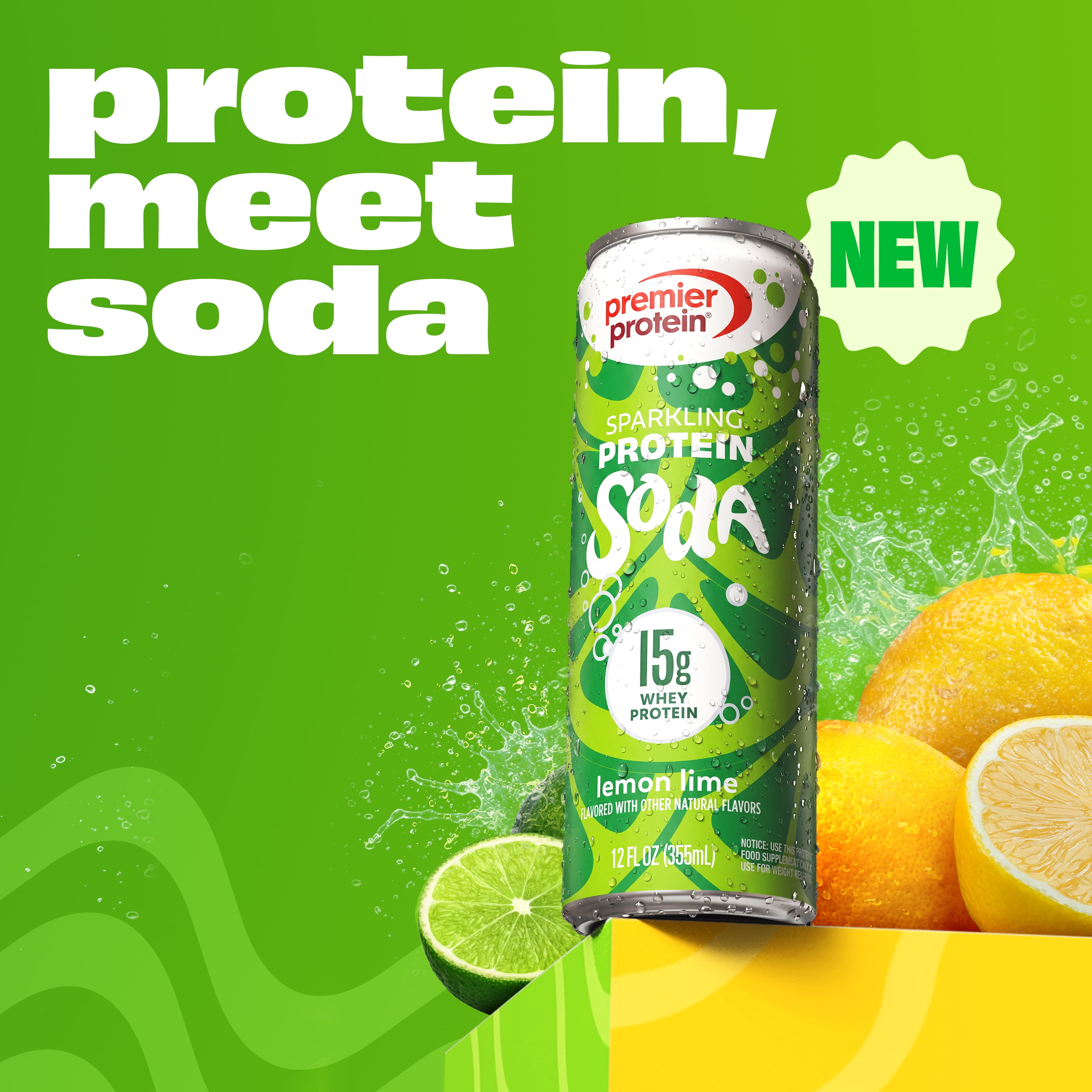 Premier Protein, Sparkling Protein Soda, 15g Protein, Lemon Lime, 12 Fl Oz, 4 Ct