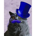 thumbnail image 2 of Fab Funky 15x18 Black Ornate Wood Framed with Double Matting Museum Art Print Titled - Grey Cat With Blue Top Hat and Moustache, 2 of 4