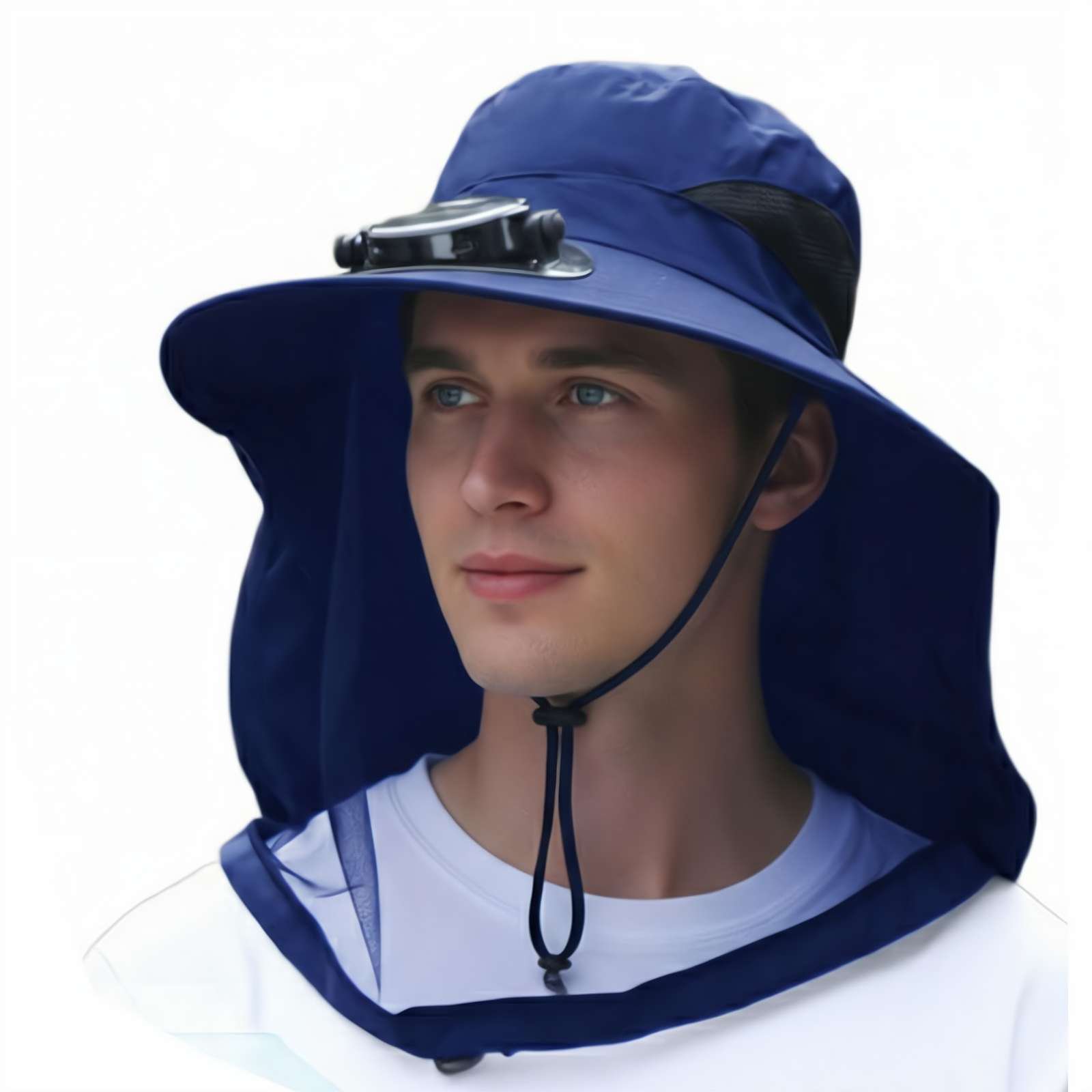 Wide Brim Sun Hat with Fan Solar Powered USB Charging Fishing Hat with Netting Men Cooling Hats for Outdoor Fishing
