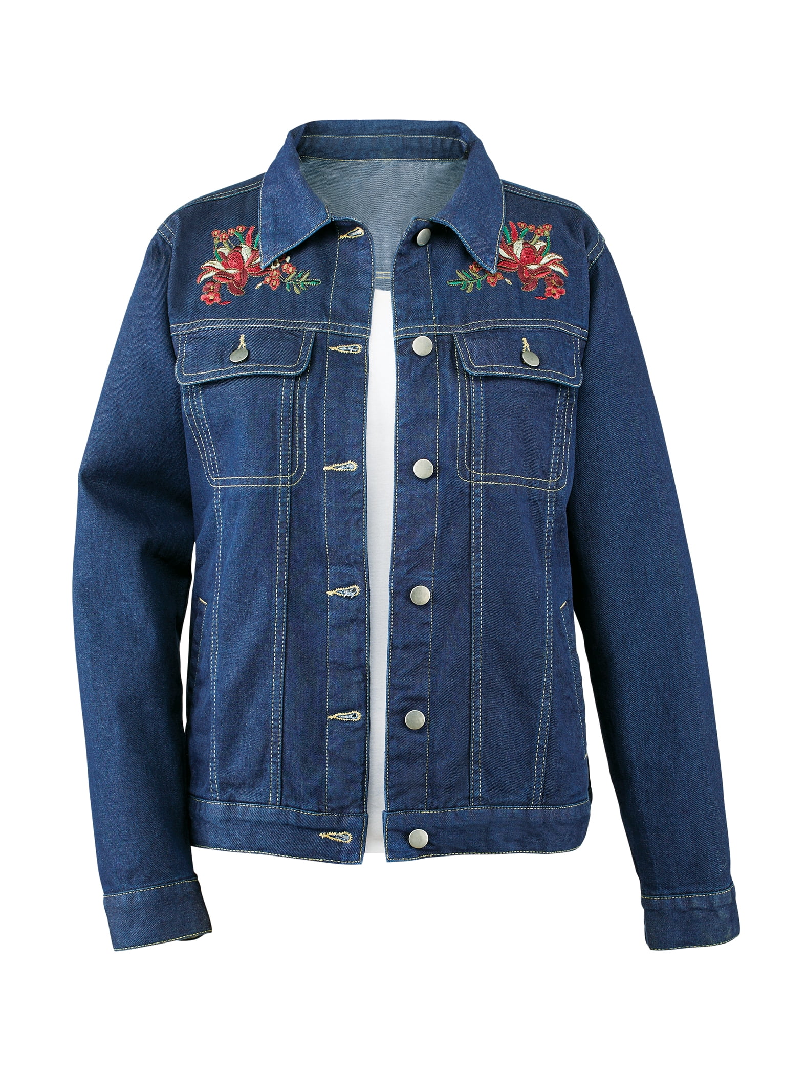 Classic Embroidered Floral Denim Jacket 