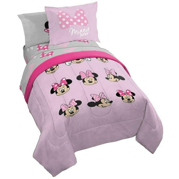 Disney Minnie Mouse Faces Pink 7 Piece Full Bed Set, 100% Microfiber