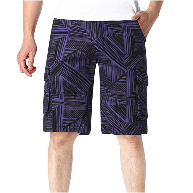 Puntoco Mono Estampado A Rayas Para Hombre Mono Recto De Cinco Puntos Con Múltiples Bolsillos Pantalones Cortos Informales Pantalones Cortos 006 Diamante De Cinco Puntos Azul Zafiro Xl (36)