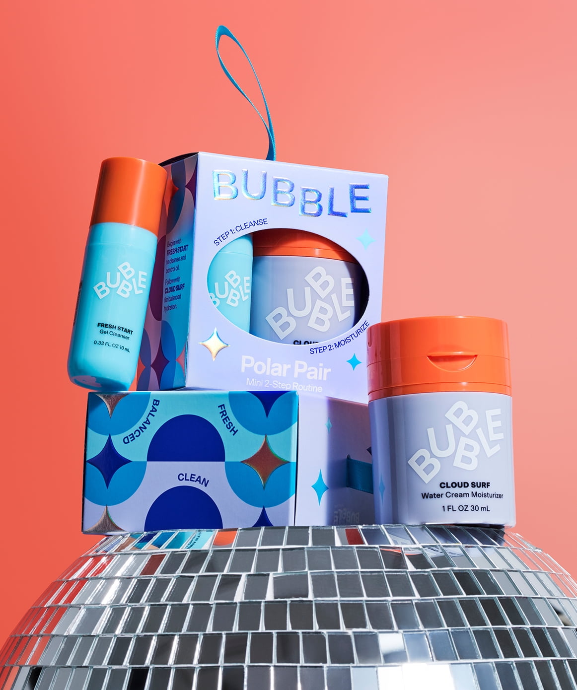 Bubble Skincare Polar Pair Holiday Gift Set, 2 Pieces with Fresh Start Gel Cleanser 10mL and Slam Dunk Moisturizer 10mL for All Skin Types