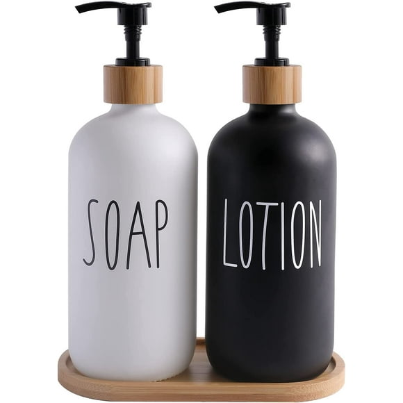 Juego de Baño con Dispensador de Jabón con Dispensador de Jabón y Loción para Manos, Adecuado para Decoración de Baño de Granja, Blanco y Negro