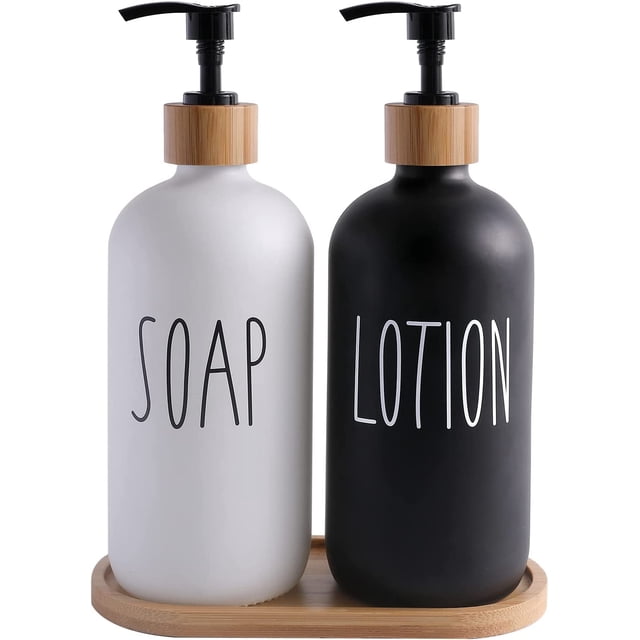 Juego de Baño con Dispensador de Jabón con Dispensador de Jabón y Loción para Manos, Adecuado para Decoración de Baño de Granja, Blanco y Negro