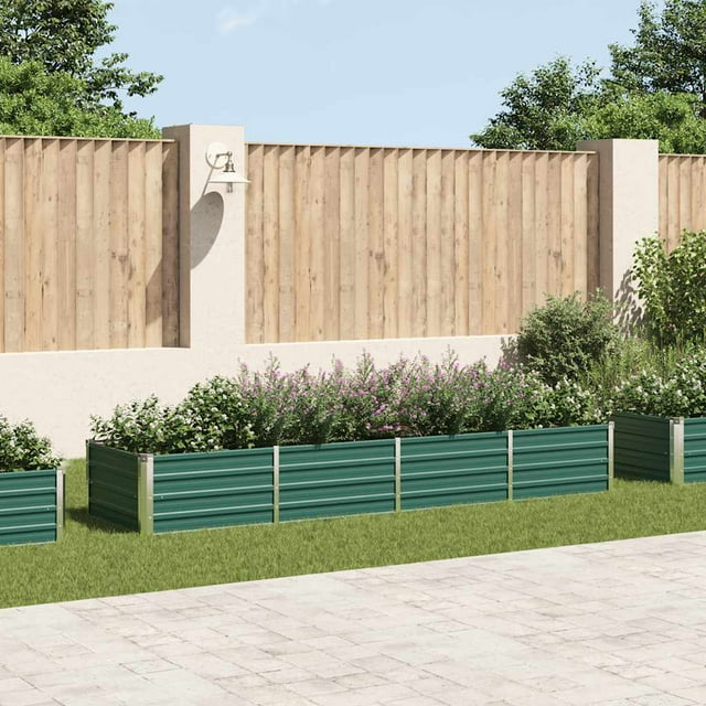 vidaXL Jardinière Surélevée en Acier Galvanisé, Résistant aux Intempéries, Vert, 126"x31.5"x17.7 Pouces