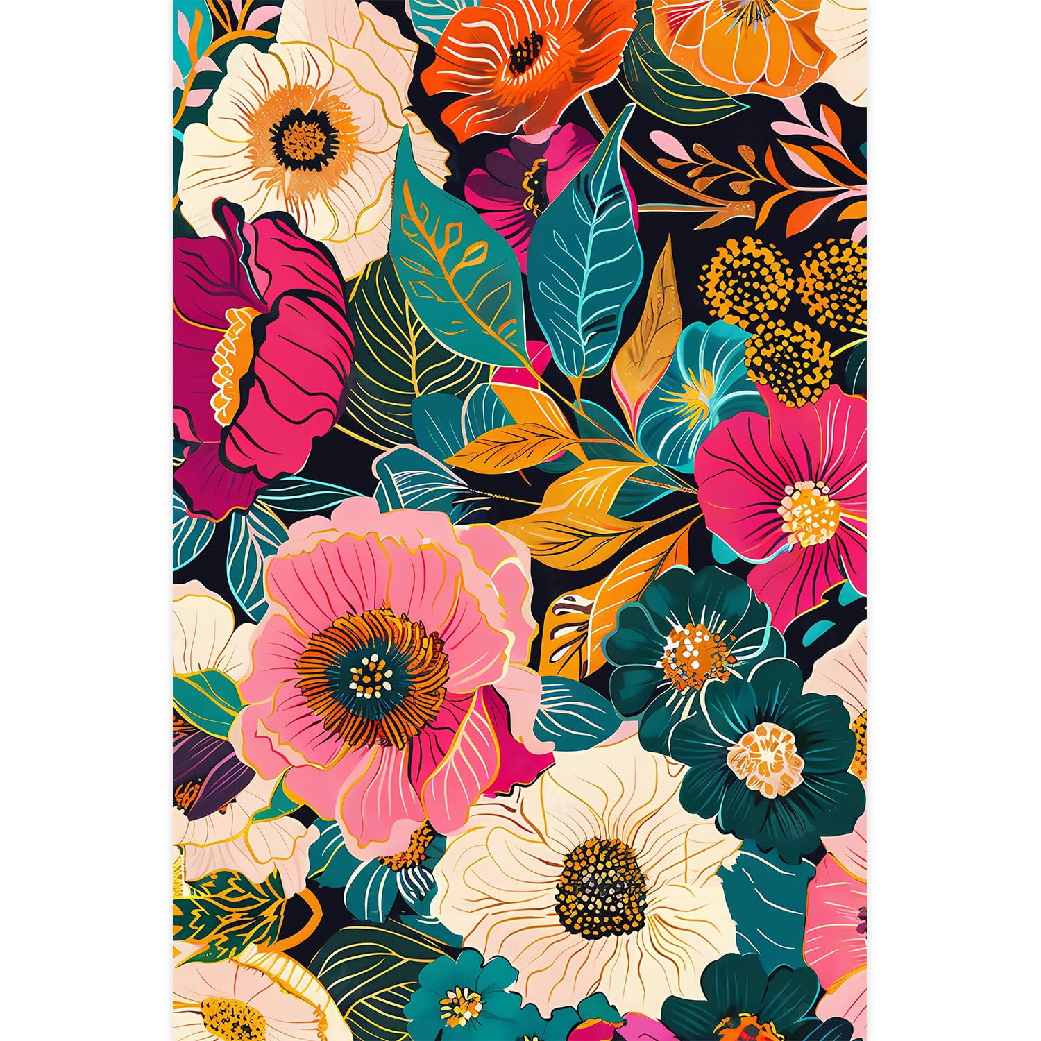 Idea4wall 2pcs Vibrant Floral Explosion Bold and Colorful Forest Flower Wall Murals, Not Peel and Stick, Non-Woven Wallpaper Large Wall Decoration for Rooms, 48"x132"
